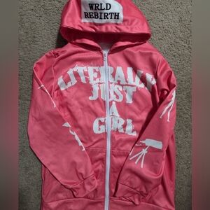 Pink 'Literally Just A Girl' Hooded Jacket Zip Up Size XL